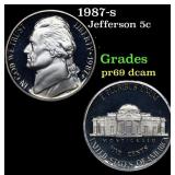 1987-s Proof Jefferson Nickel 5c Grades GEM++ Proo
