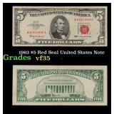 1963 $5 Red Seal United States Note Grades vf++