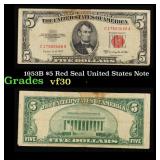 1953B $5 Red Seal United States Note Grades vf++