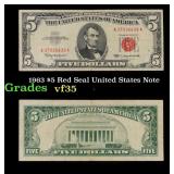 1963 $5 Red Seal United States Note Grades vf++