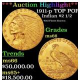 *Highlight* 1911-p Gold Indian Quarter Eagle TOP P