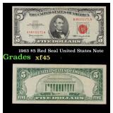 1963 $5 Red Seal United States Note Grades xf+