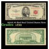 1953A $5 Red Seal United States Note Grades vf++