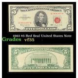 1963 $5 Red Seal United States Note Grades vf++