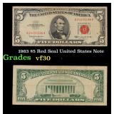 1963 $5 Red Seal United States Note Grades vf++