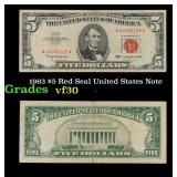 1963 $5 Red Seal United States Note Grades vf++