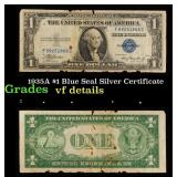 1935A $1 Blue Seal Silver Certificate Grades vf de