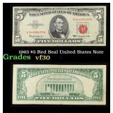 1963 $5 Red Seal United States Note Grades vf++
