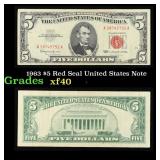 1963 $5 Red Seal United States Note Grades xf