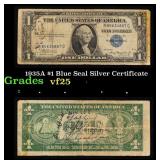 1935A $1 Blue Seal Silver Certificate Grades vf+