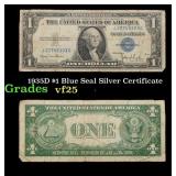 1935D $1 Blue Seal Silver Certificate Grades vf+