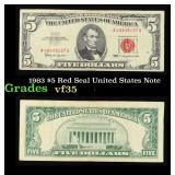 1963 $5 Red Seal United States Note Grades vf++