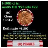 BU Shotgun Lincoln 1c roll, 1981-d 50 pcs Bank Wra