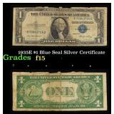 1935E $1 Blue Seal Silver Certificate Grades f+