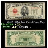 1928F $5 Red Seal United States Note Grades vf++