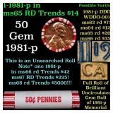 BU Shotgun Lincoln 1c roll, 1981-p 50 pcs Bank Wra