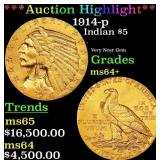 *Highlight* 1914-p Gold Indian Half Eagle $5 Choic