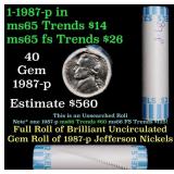 BU Shotgun Jefferson 5c roll, 1987-p 40 pcs Bank $