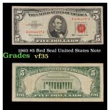 1963 $5 Red Seal United States Note Grades vf++