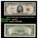 1963 $5 Red Seal United States Note Grades Choice