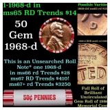 BU Shotgun Lincoln 1c roll, 1968-d 50 pcs Bank Wra