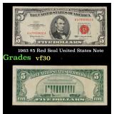 1963 $5 Red Seal United States Note Grades vf++