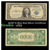 1935F $1 Blue Seal Silver Certificate Grades vf+