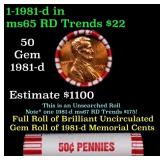 BU Shotgun Lincoln 1c roll, 1981-d 50 pcs Bank Wra