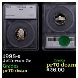 1998-s Proof Jefferson Nickel 5c pr70 dcam SEGS