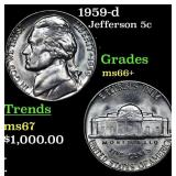 1959-d Jefferson Nickel 5c Grades GEM++ Unc