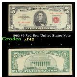 1963 $5 Red Seal United States Note Grades xf