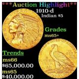 *Highlight* 1910-d Gold Indian Half Eagle $5 GEM+