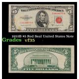 1953B $5 Red Seal United States Note Grades vf++