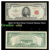 1963 $5 Red Seal United States Note Grades vf++