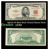 1953A $5 Red Seal United States Note Grades xf
