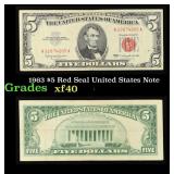 1963 $5 Red Seal United States Note Grades xf