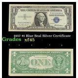 1957 $1 Blue Seal Silver Certificate Grades xf+