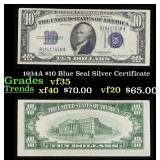 1934A $10 Blue Seal Silver Certificate Grades vf++