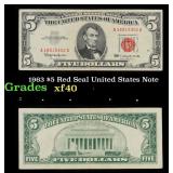 1963 $5 Red Seal United States Note Grades xf