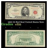 1963 $5 Red Seal United States Note Grades vf++