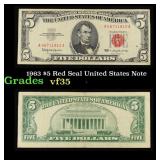 1963 $5 Red Seal United States Note Grades vf++