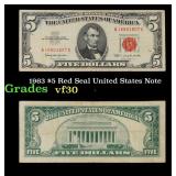 1963 $5 Red Seal United States Note Grades vf++