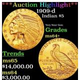 *Highlight* 1909-d Gold Indian Half Eagle $5 Choic