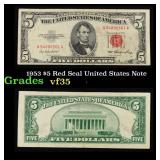 1953 $5 Red Seal United States Note Grades vf++
