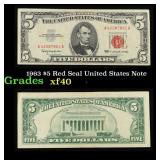1963 $5 Red Seal United States Note Grades xf