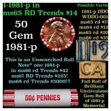 BU Shotgun Lincoln 1c roll, 1981-p 50 pcs Bank Wra