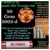 BU Shotgun Lincoln 1c roll, 2002-d 50 pcs Bank Wra