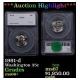*Highlight* 1991-d Washington Quarter 25c ms66+ SE