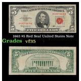 1963 $5 Red Seal United States Note Grades vf++