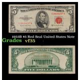 1953B $5 Red Seal United States Note Grades vf++